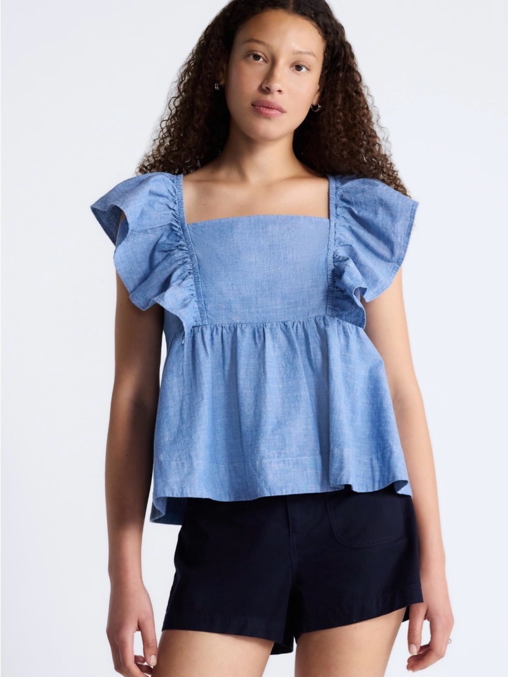 Free Assembly Women’s Square Neck Cotton Top w/ Flutter Sleeves